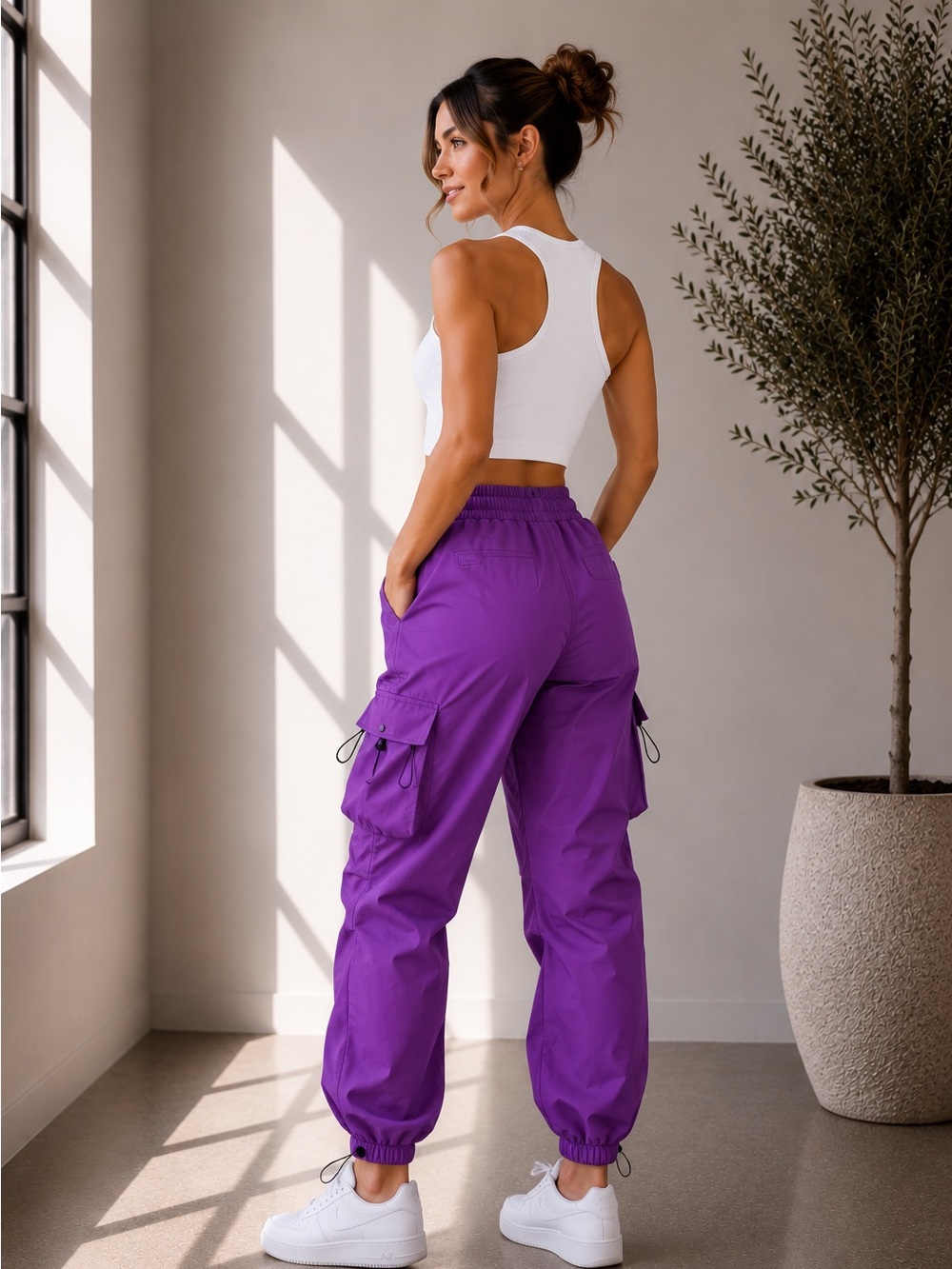 417. Parachute Ruched Cargo Pants in Blue Jewel - Picture 6 of 9
